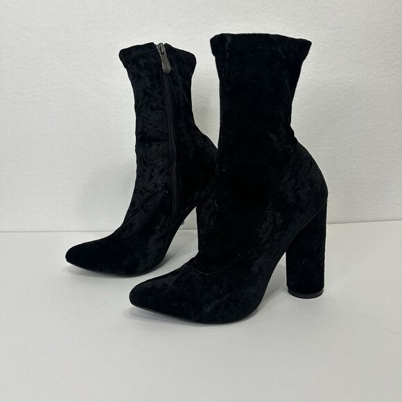 Cape Robbin Velvet Mid Calf Booties Block Heel Boots Black Womens 7 - Picture 3 of 9